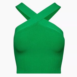 Aritzia Babaton Sculpt Knit Criss Cross Cropped Tank in Gloss Green